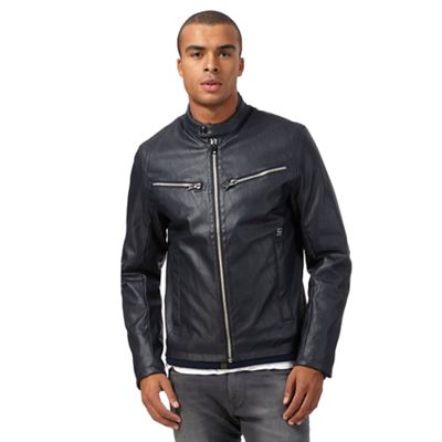 Navy zip through leather-like jacket